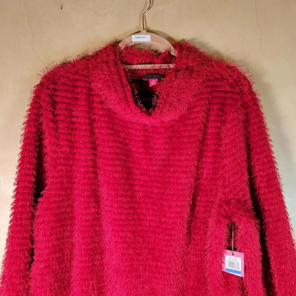 Vince Camuto Tulip Red Eyelash Tinsel Cowlneck Sweater Women Size XL NWT - Picture 6 of 9
